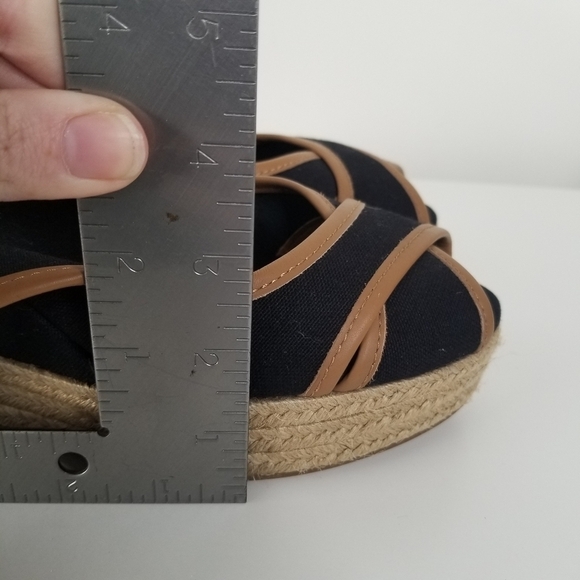 Tory Burch Majorca Peep Toe Sling Back Espadrille Wedges Size 9.5 Black/Tan - Picture 6 of 13
